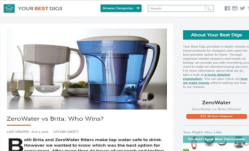 'YourBestDigs.com' recommends our ZeroWater 10 cup water filter jug!