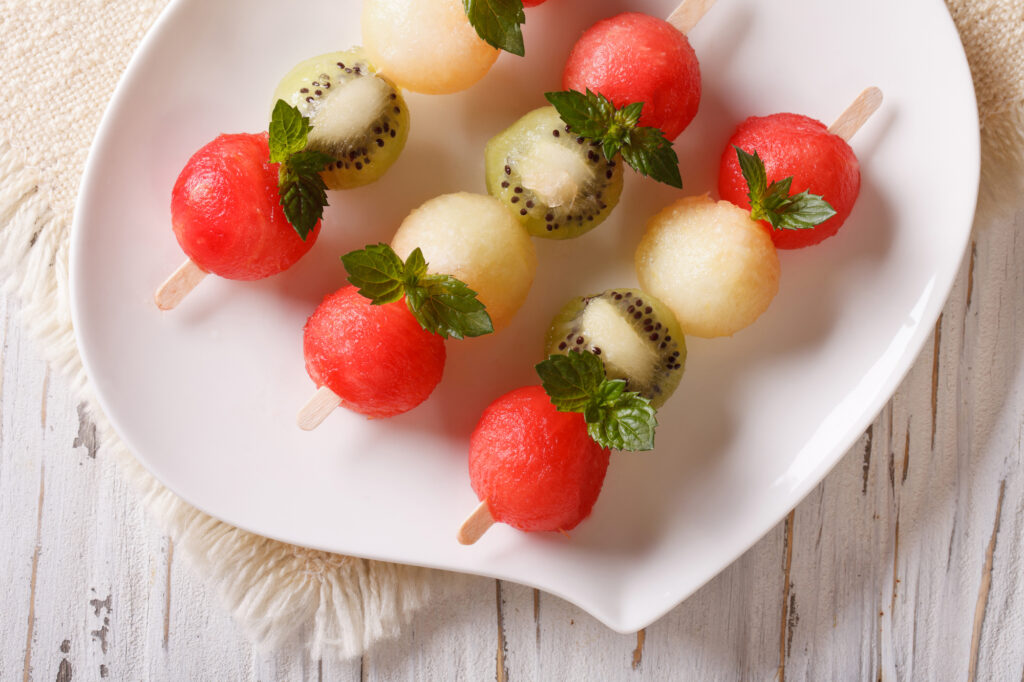 Succulent Snacks - Fruit skewers with balls of watermelon, kiwi and melon
